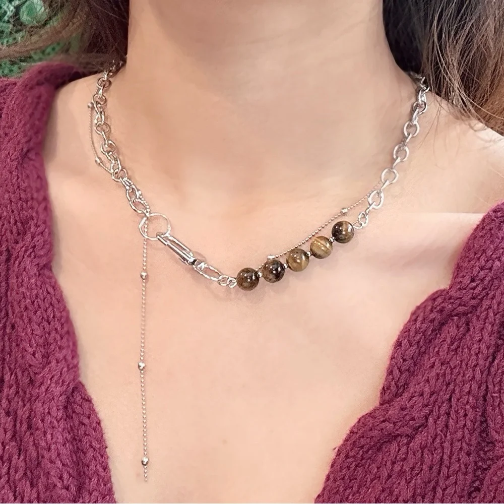 Tiger’s eye Double Chain Silver necklace - Picture 3 of 3